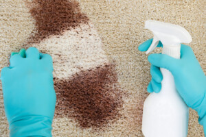 Close-up of technician removing a stain using spot cleaning techniques