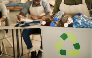 Worker using sustainable cleaning systems in modern building environment